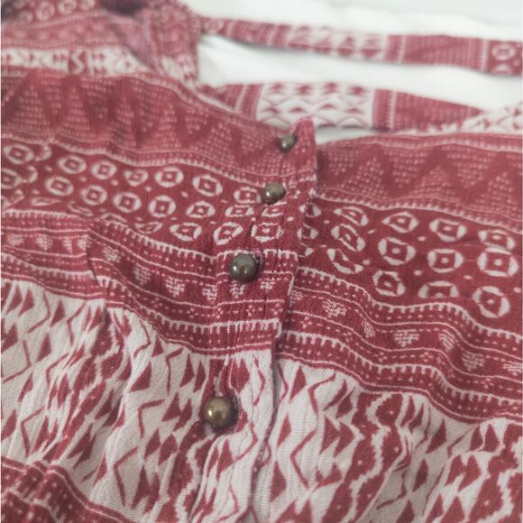 Forever 21 Shirt Womens Small Red Boho Peasant Top Short Sleeve Strappy V‎ Back - Picture 8 of 10